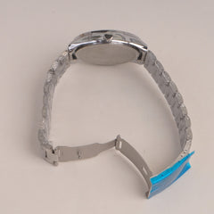 Mans Silver Chain Watch With Black Dial