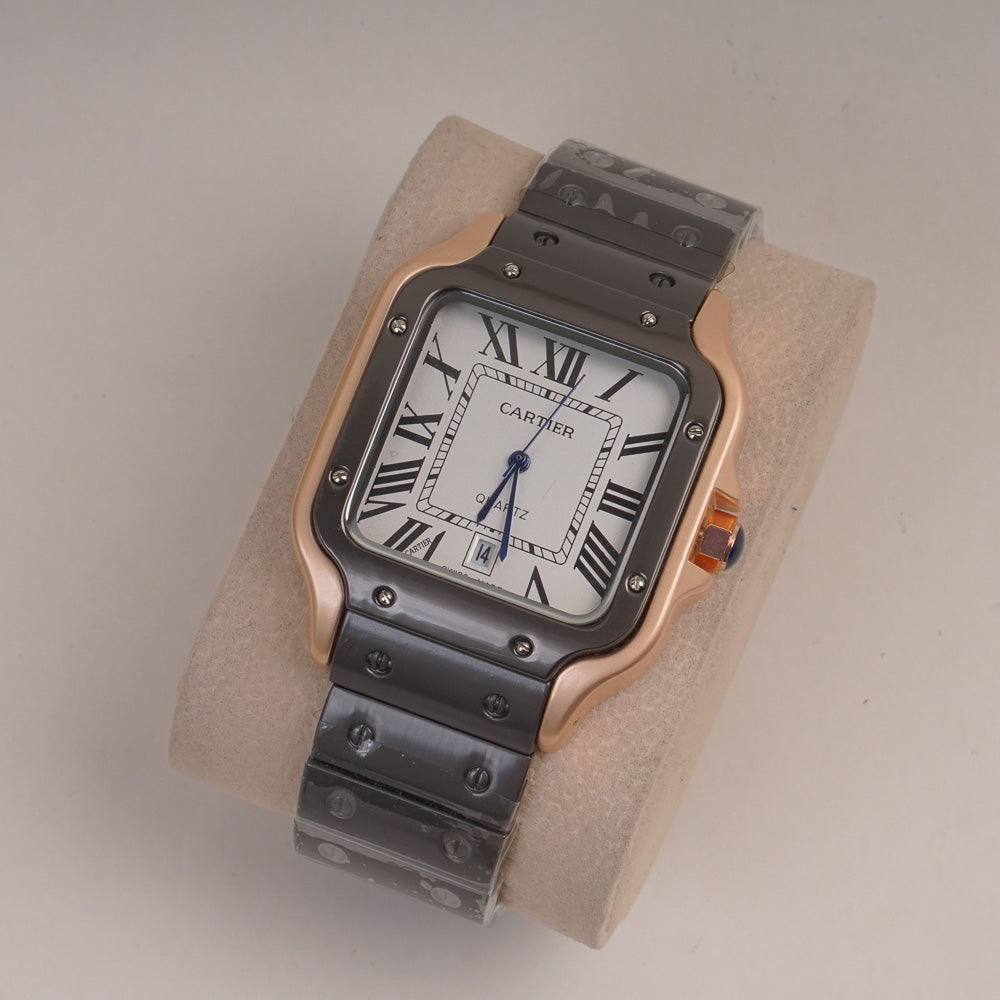 Womans Square Shape Chain Wrist Watch Grey White Rsgld