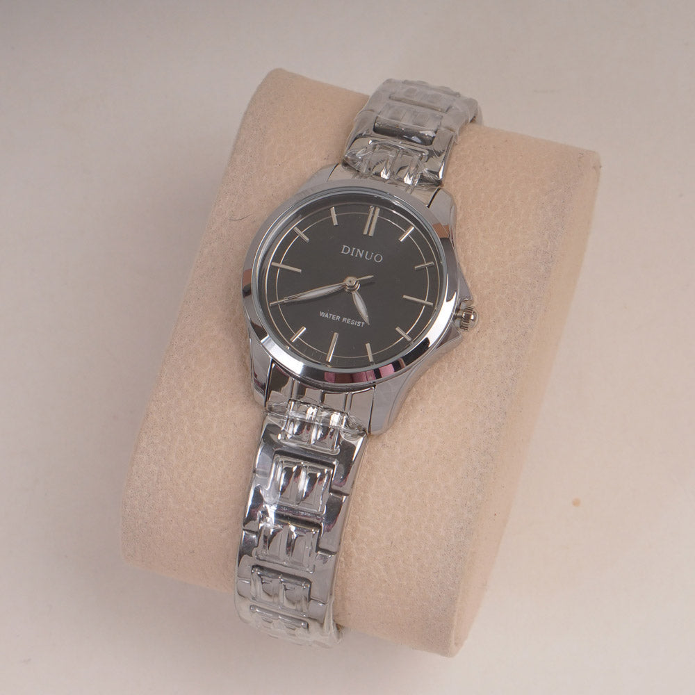 Silver Chain Womans Watch Black Dial