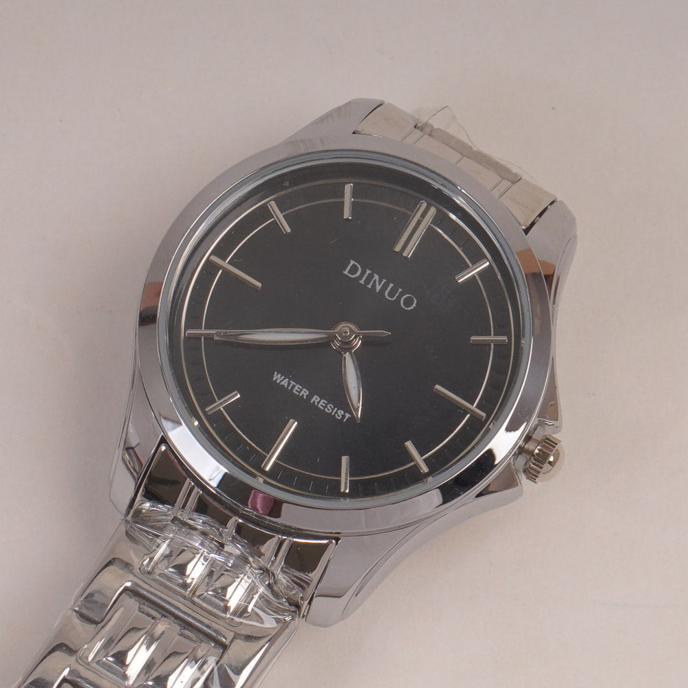 Silver Chain Womans Watch Black Dial