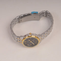 Two Tone Silver Gld Chain Womans Watch Black Dial