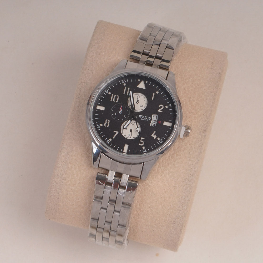 Silver Chain Womans Watch Black Dial