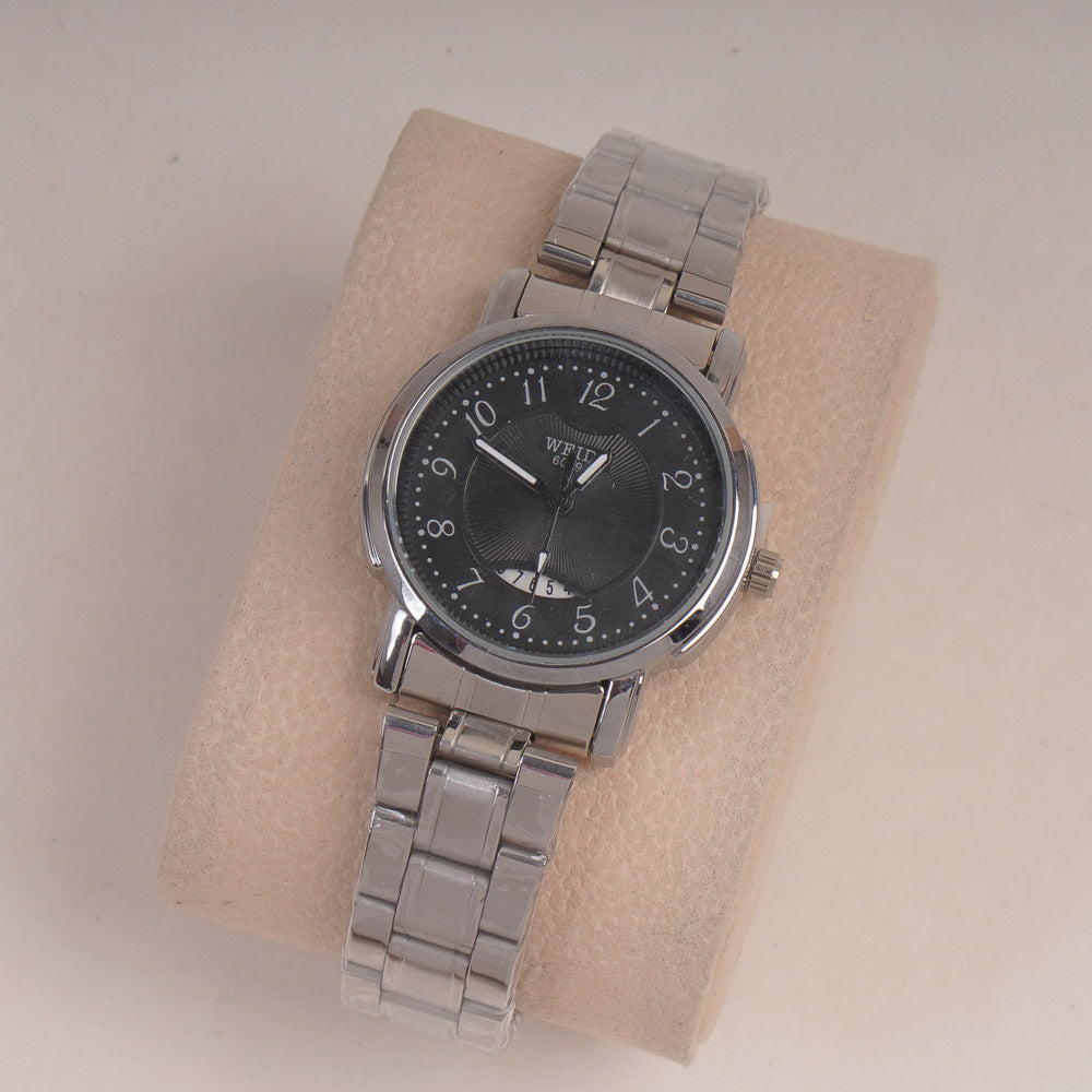 Silver Chain Womans Watch Black Dial