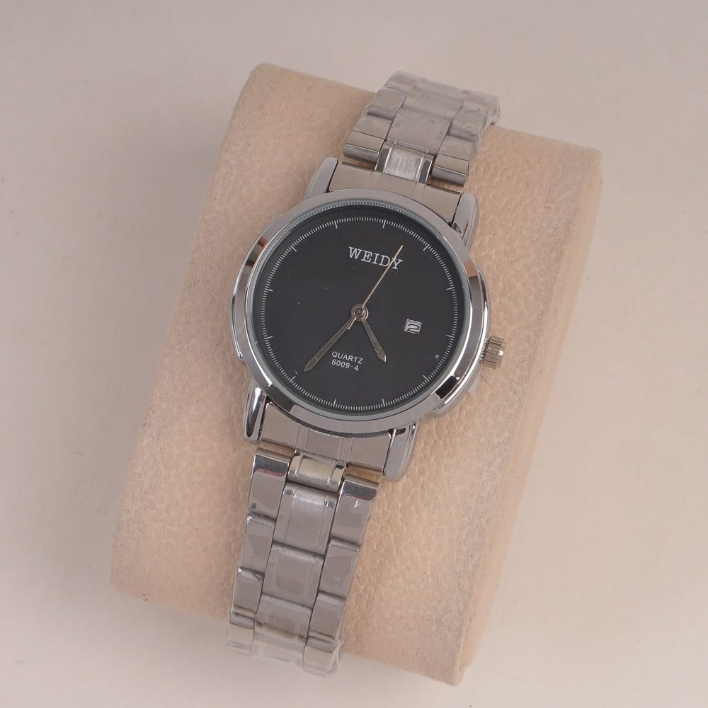 Silver Chain Womans Watch Black Dial