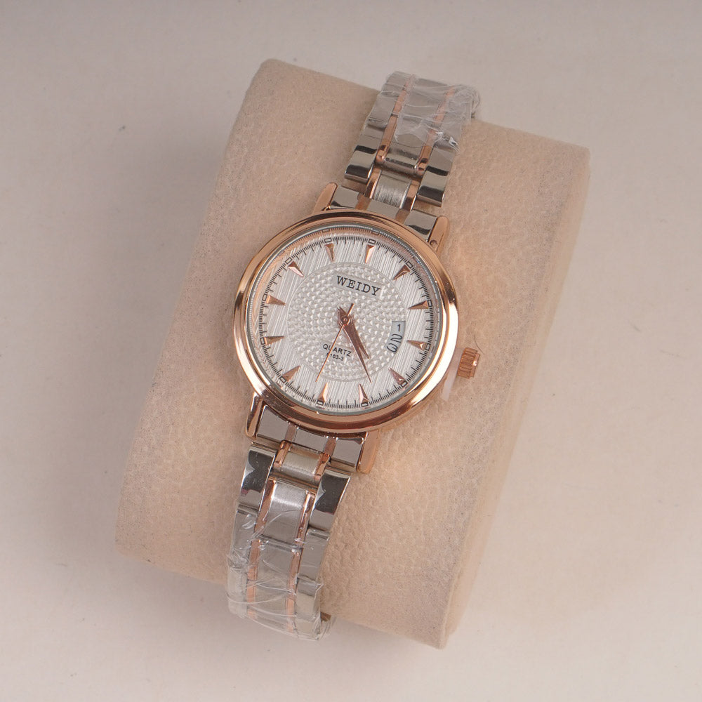 Two Tone Silver Rsgld Chain Womans Watch White Dial