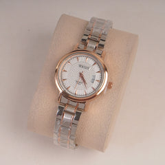 Two Tone Silver Rsgld Chain Womans Watch White Dial