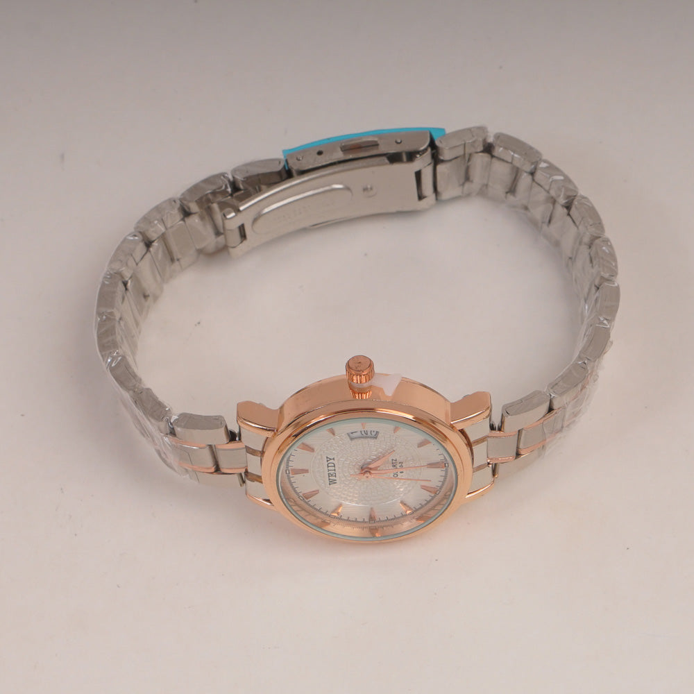 Two Tone Silver Rsgld Chain Womans Watch White Dial