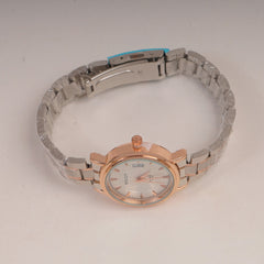 Two Tone Silver Rsgld Chain Womans Watch White Dial