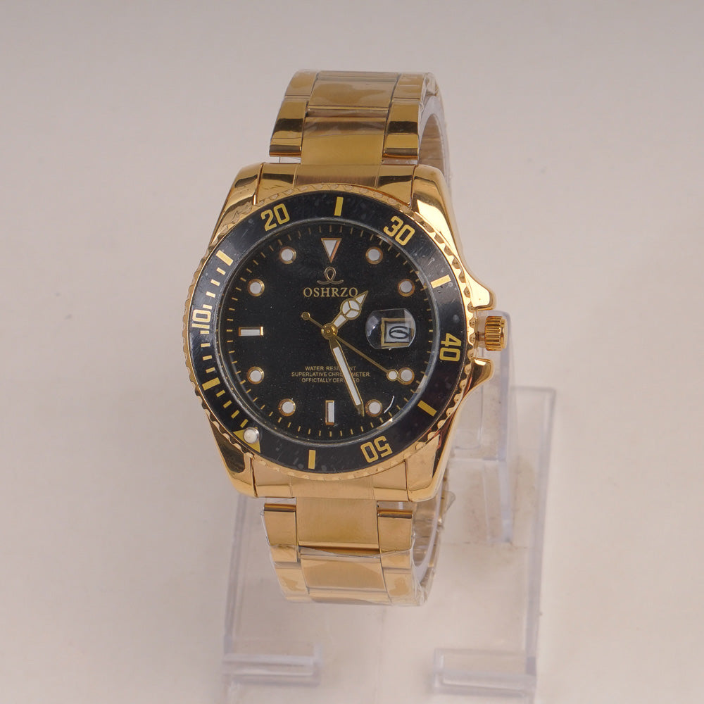 Mens Golden Chain Wrist Watch with Black Dial