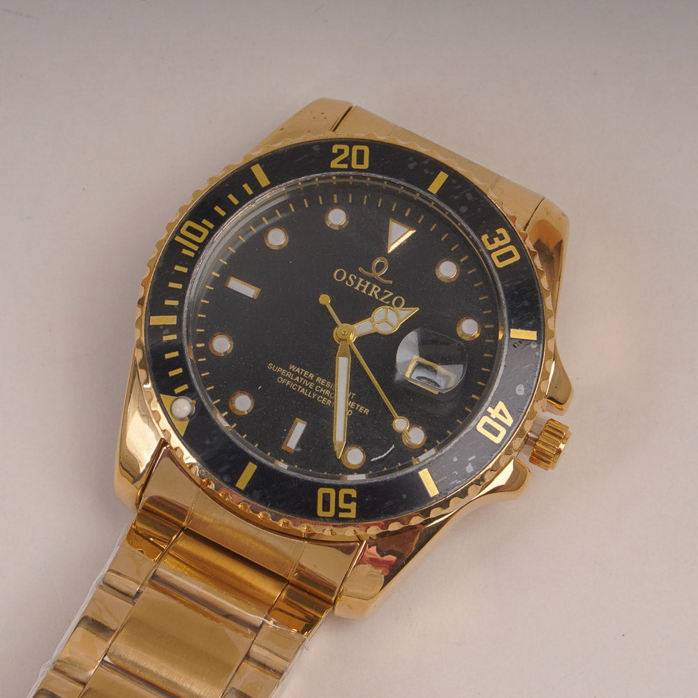 Mens Golden Chain Wrist Watch with Black Dial