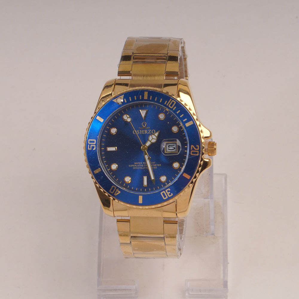 Mens Golden Chain Wrist Watch with Blue Dial