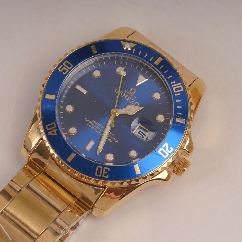 Mens Golden Chain Wrist Watch with Blue Dial