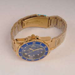 Mens Golden Chain Wrist Watch with Blue Dial