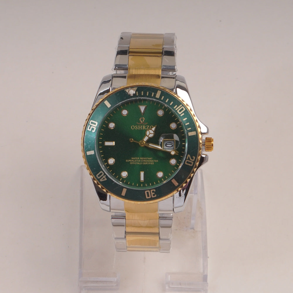 Two Tone Men's Chain Wrist Watch with Green Dial