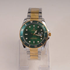 Two Tone Men's Chain Wrist Watch with Green Dial