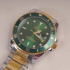 Two Tone Men's Chain Wrist Watch with Green Dial