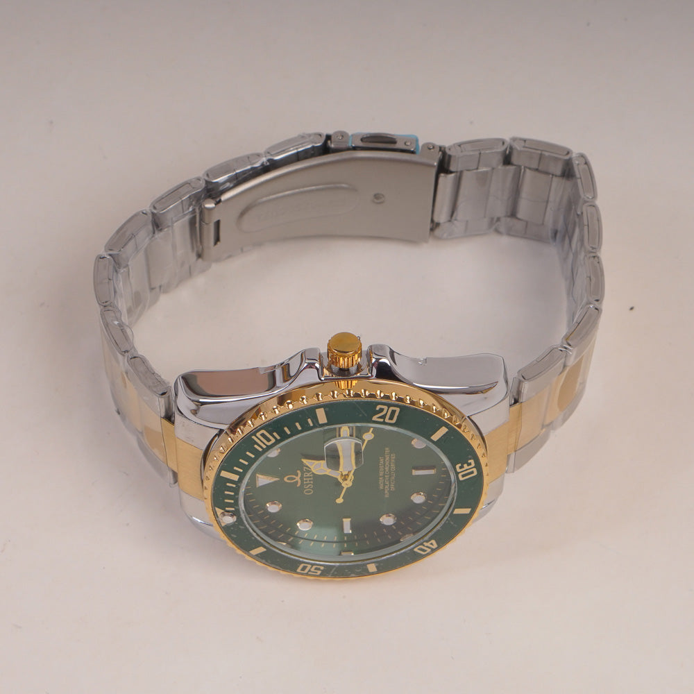 Two Tone Men's Chain Wrist Watch with Green Dial