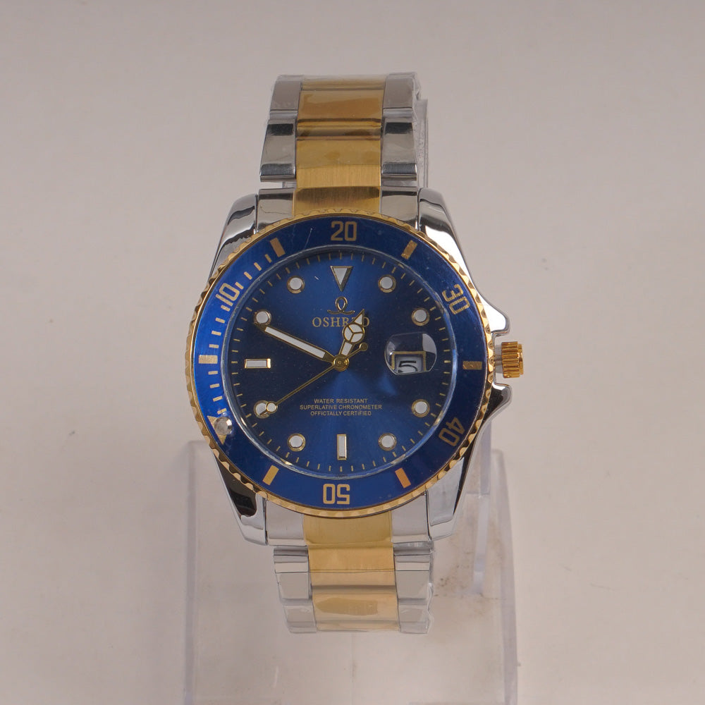 Two Tone Men's Chain Wrist Watch with Blue Dial