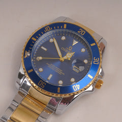 Two Tone Men's Chain Wrist Watch with Blue Dial