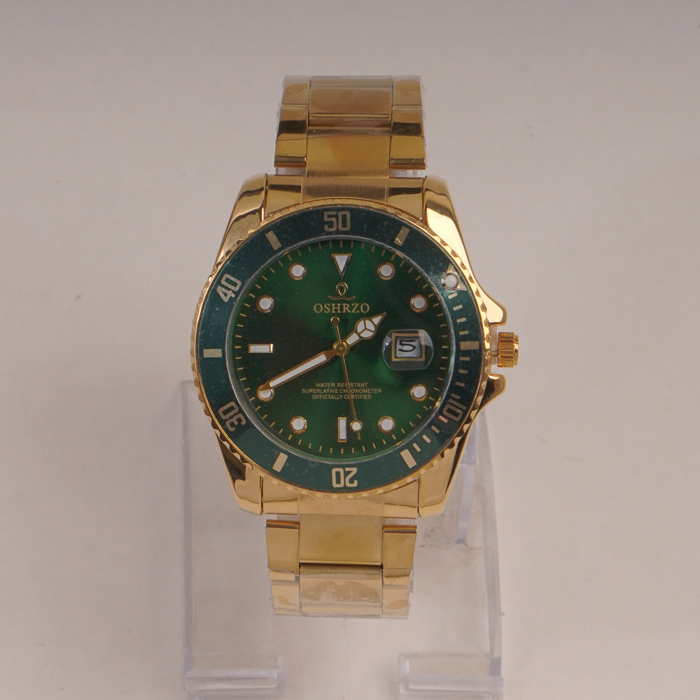 Mens Golden Chain Wrist Watch with Green Dial