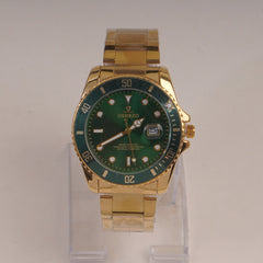 Mens Golden Chain Wrist Watch with Green Dial