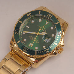 Mens Golden Chain Wrist Watch with Green Dial