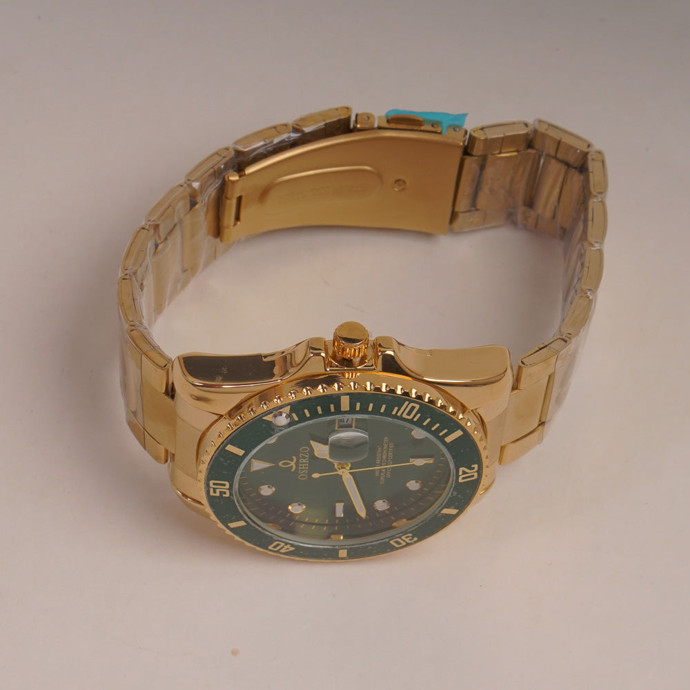 Mens Golden Chain Wrist Watch with Green Dial