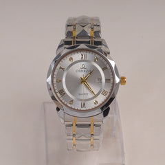 Two Tone Men's Chain Wrist Watch with Silver Dial