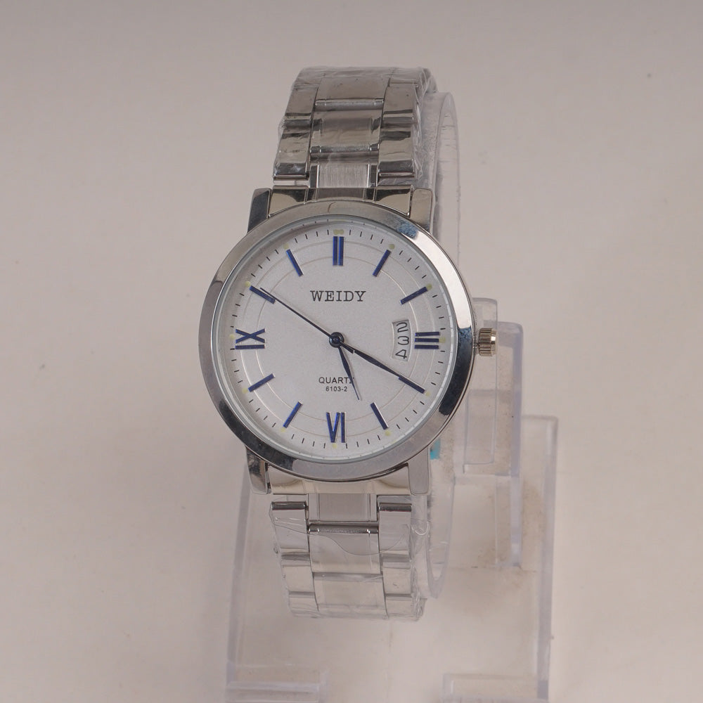 Mans Silver Chain Wrist Watch with White Dial