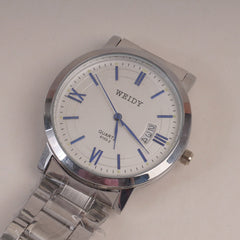 Mans Silver Chain Wrist Watch with White Dial