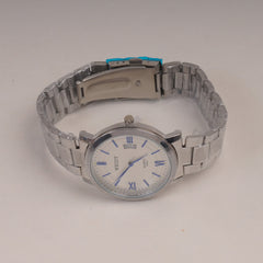 Mans Silver Chain Wrist Watch with White Dial