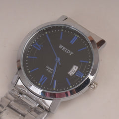 Mans Silver Chain Wrist Watch with Black Dial