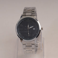Mans Silver Chain Wrist Watch with Black Dial