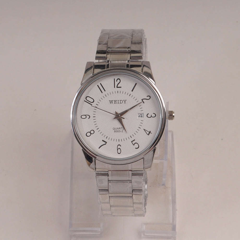 Mans Silver Chain Wrist Watch with White Dial