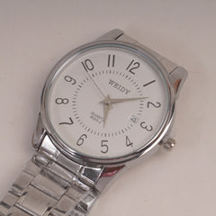 Mans Silver Chain Wrist Watch with White Dial