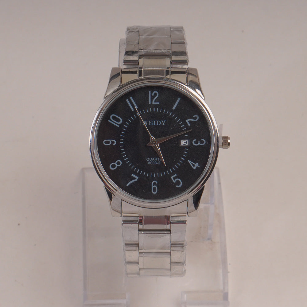 Mans Silver Chain Wrist Watch with Black Dial