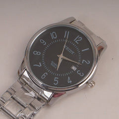 Mans Silver Chain Wrist Watch with Black Dial