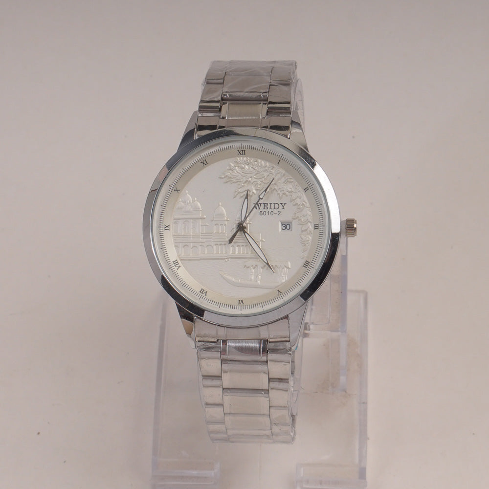 Mans Silver Chain Wrist Watch with White Dial