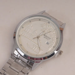 Mans Silver Chain Wrist Watch with White Dial