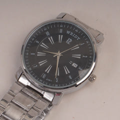 Mans Silver Chain Wrist Watch with Black Dial