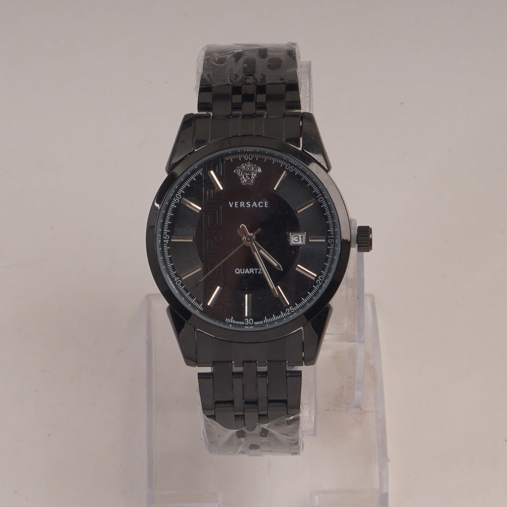 Men's Black Chain Wrist Watch with Black Dial