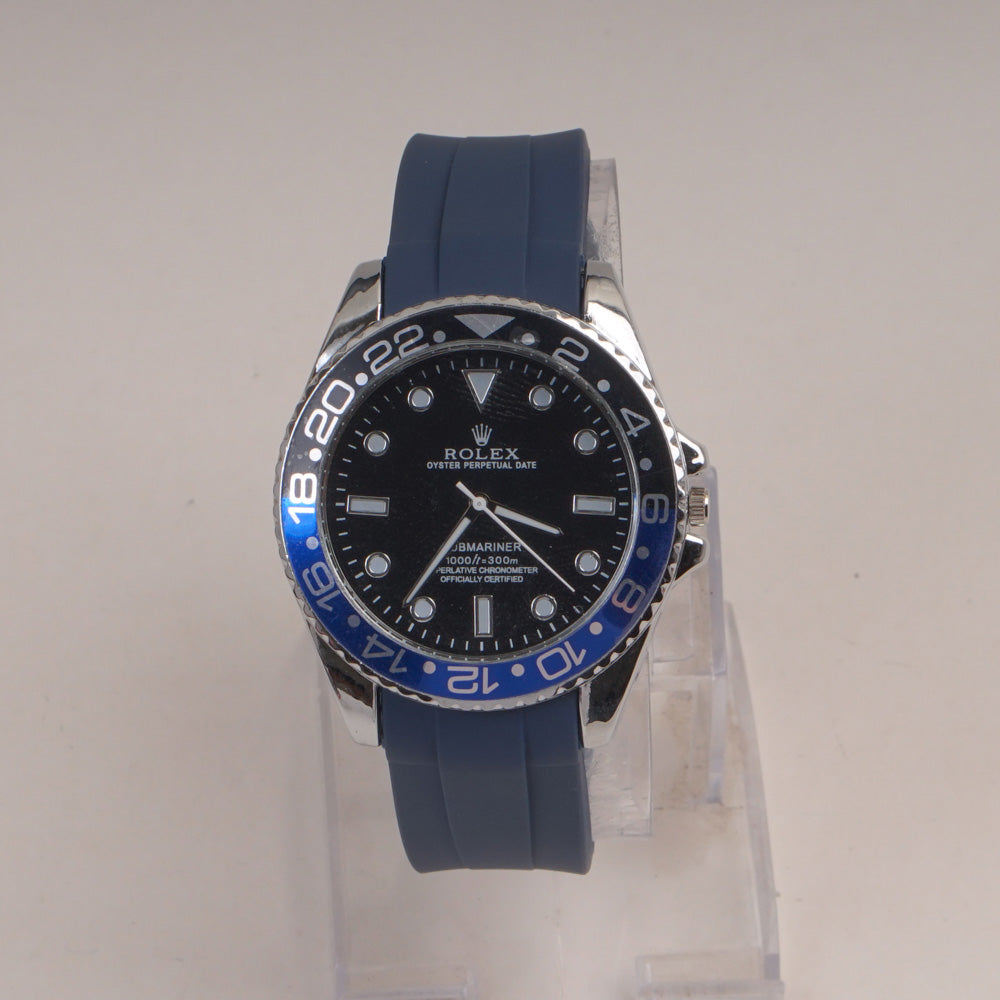 Blue Straps Mans Watch With Silver Black Dial