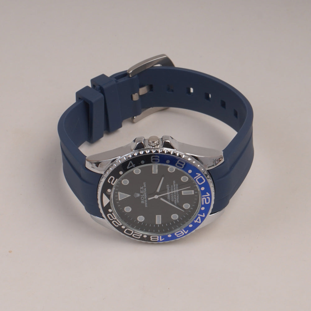 Blue Straps Mans Watch With Silver Black Dial