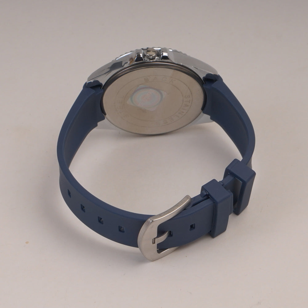 Blue Straps Mans Watch With Silver Black Dial