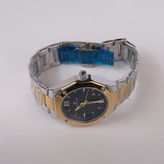 Two Tone Golden Silver Chain Mans Wrist Watch Blue Dial