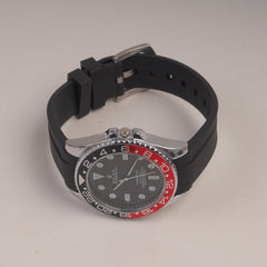 Black Straps Mans Watch With Silver Black Dial