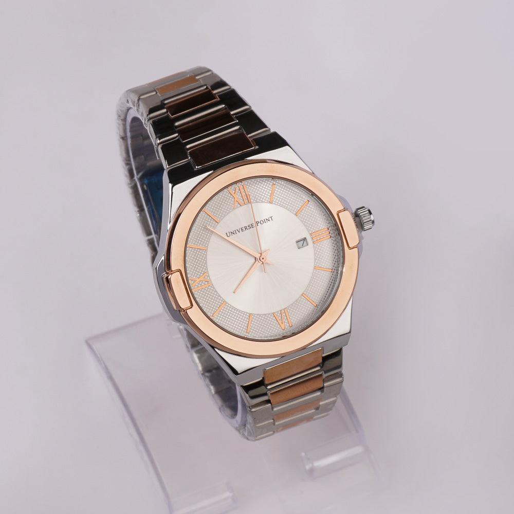 Two Tone Rosegold Silver Chain Mans Wrist Watch