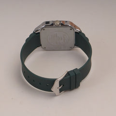 Green Straps Mans Square Shape Watch With Silver White Dial