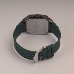 Green Straps Mans Square Shape Watch With Black Dial