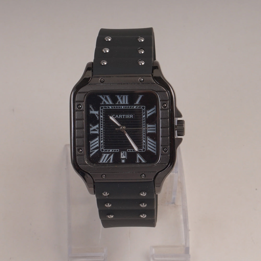 Black Straps Mans Square Shape Watch With Black Dial